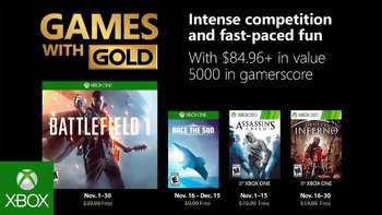 Games with Gold : Les jeux gratuits du mois de novembre 2018